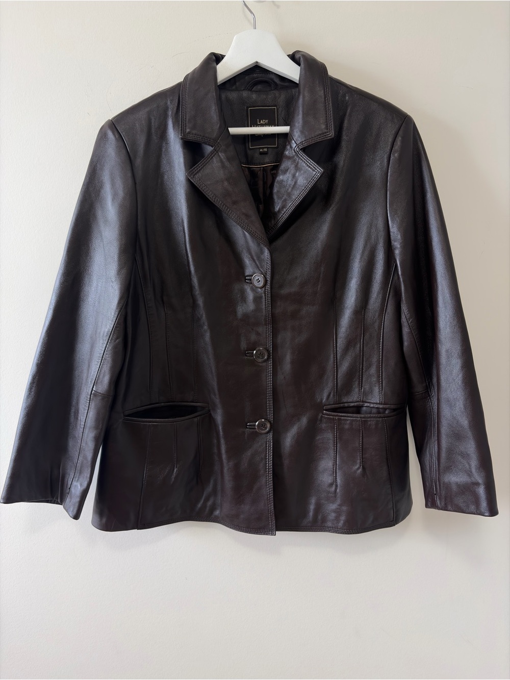 Vintage Lady Hathaway Chocolate 🍫 brown Genuine Leather Blazer – Size XL
